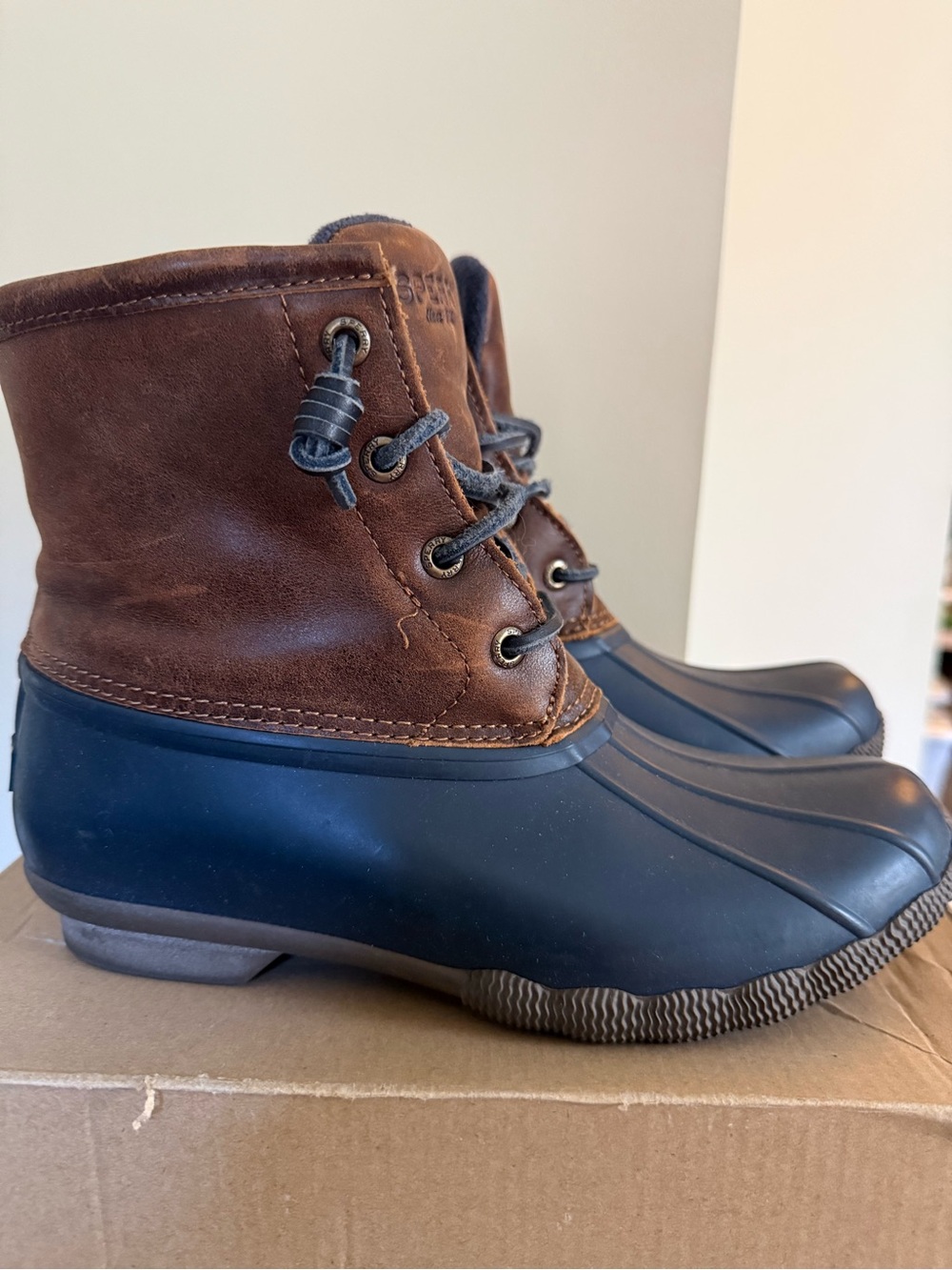 Sperry Brown Leather and Black Waterproof Duck Boots